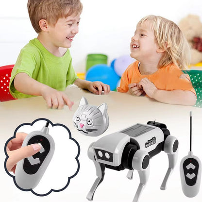 2 in 1 RC Mechanical Dog Remote Control Cat Children'S Toy DIY Assembly Science Electric Robot Dog Cat Model Set Kids Gift