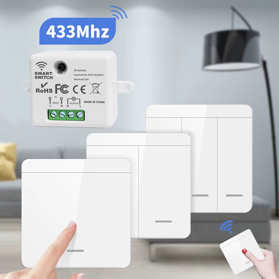 Wireless Light Wall Switch RF 433Mhz Remote Control 1/2/3Gang Interruptor Smart Lighting Switch for Lamp LED 10A 110V 220V