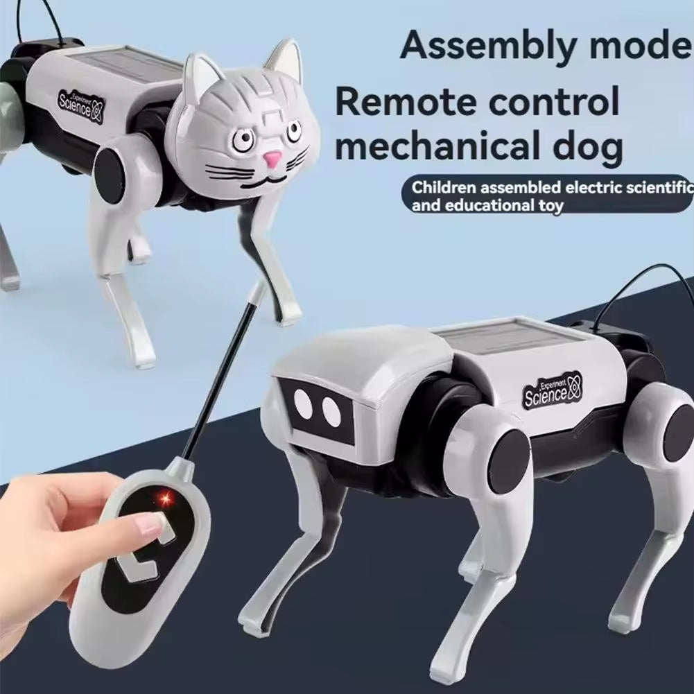 2 in 1 RC Mechanical Dog Remote Control Cat Children'S Toy DIY Assembly Science Electric Robot Dog Cat Model Set Kids Gift