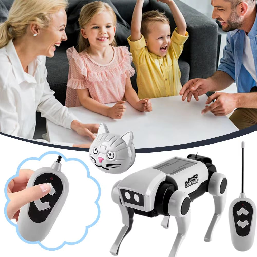 2 in 1 RC Mechanical Dog Remote Control Cat Children'S Toy DIY Assembly Science Electric Robot Dog Cat Model Set Kids Gift