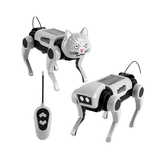 2 in 1 RC Mechanical Dog Remote Control Cat Children'S Toy DIY Assembly Science Electric Robot Dog Cat Model Set Kids Gift